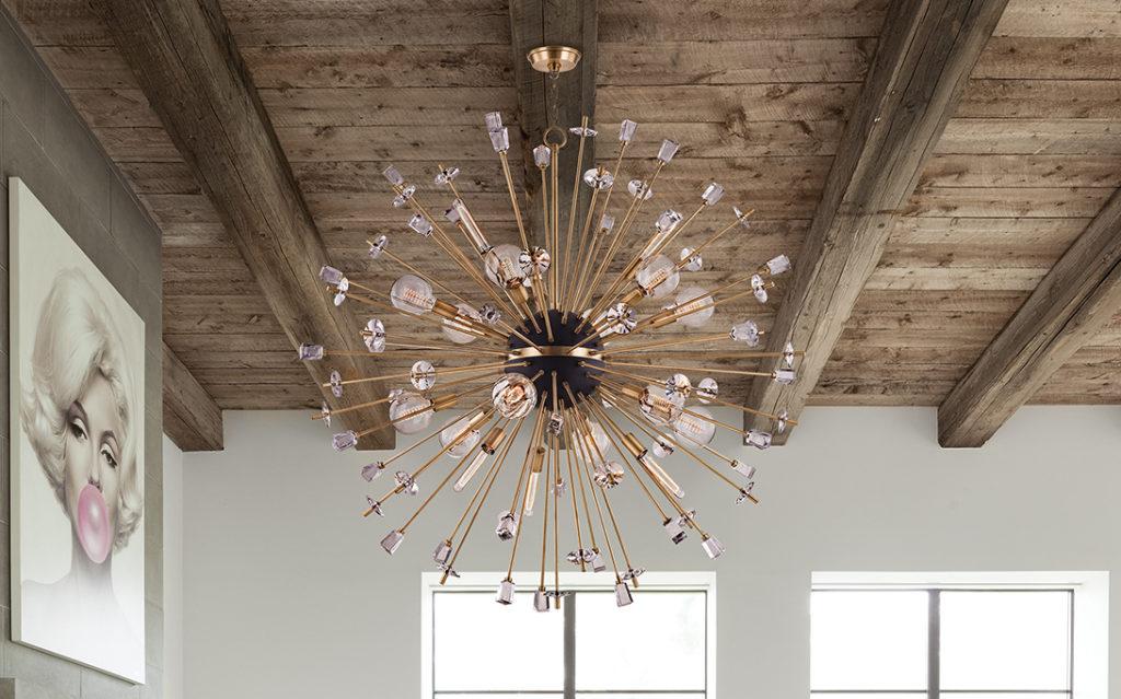 Sculptural lighting fixtures add drama to your eclectic living room ambiance