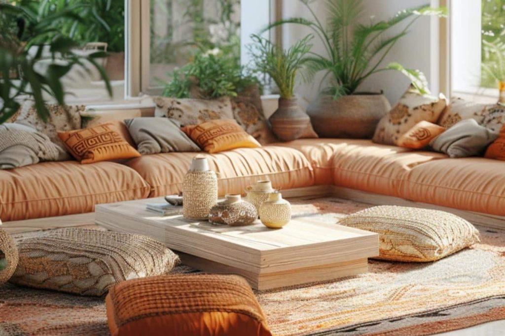 Create cozy‌ nooks with oversized cushions in your Boho Living Room