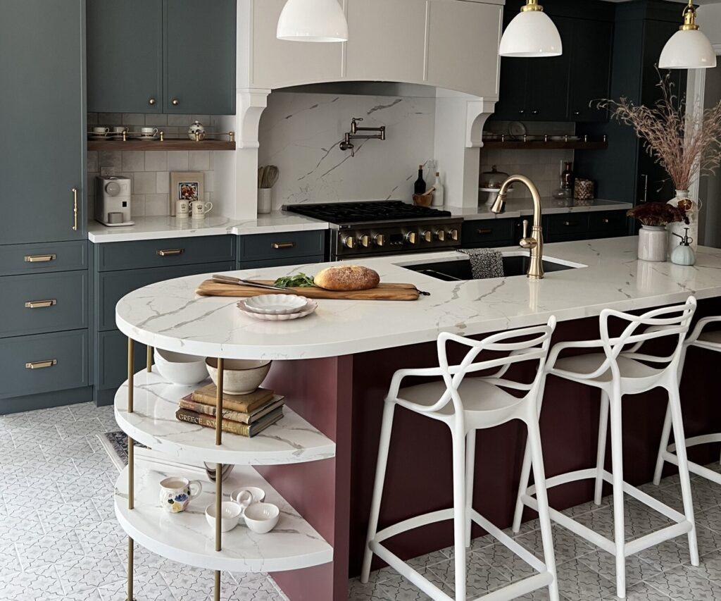 Pair white cabinets‍ with a Burgundy‍ Kitchen island for a ​striking contrast