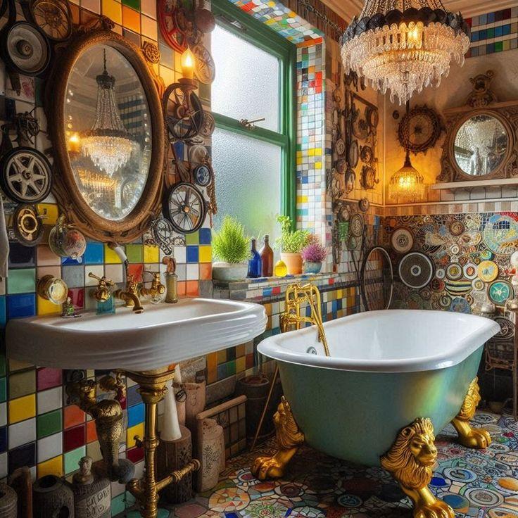 Use whimsical wallpaper to enliven the eclectic⁢ bathroom ambiance