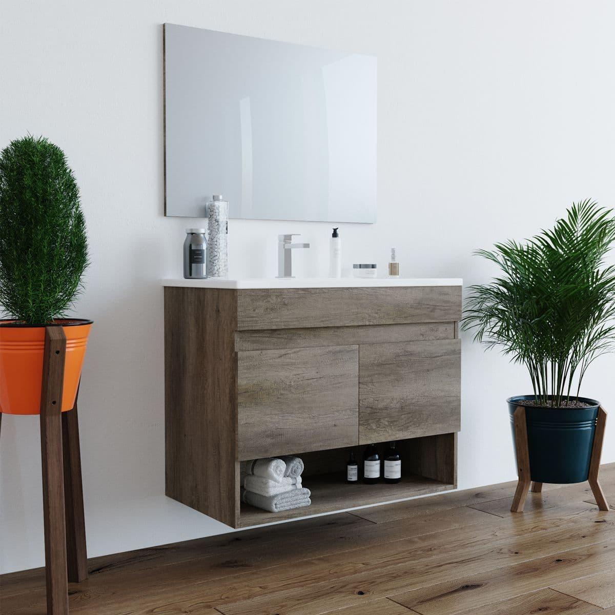 Floating vanities maximize space and offer a contemporary look