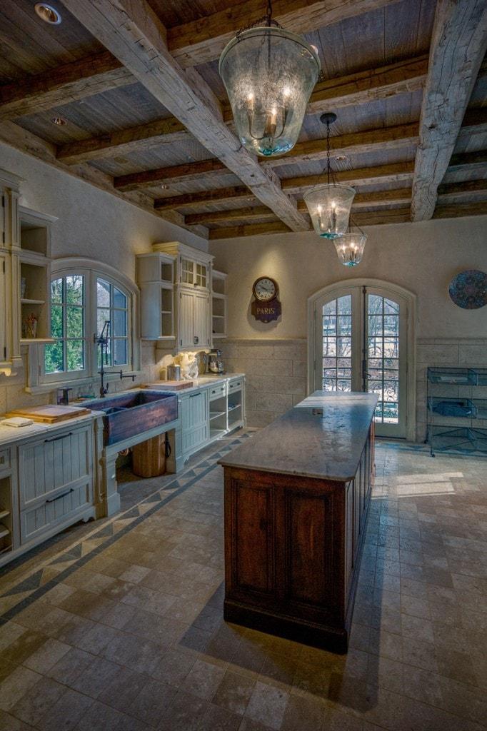 Rustic wooden beams add warmth and character to your farmhouse kitchen