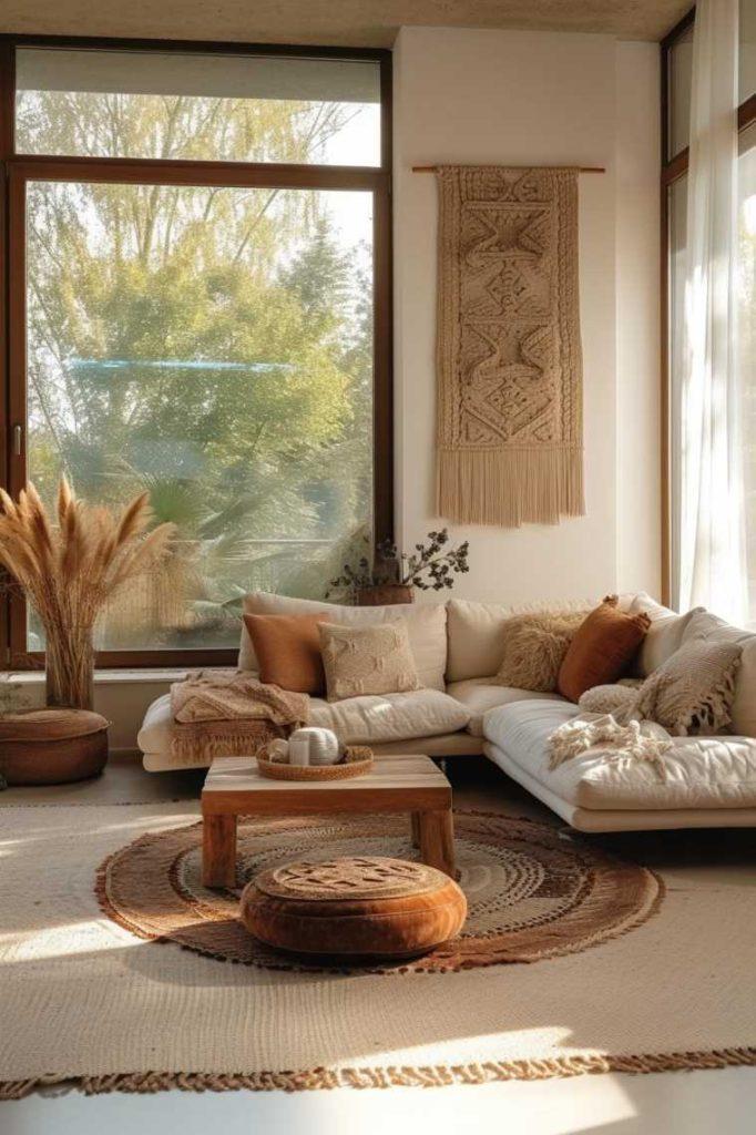 Neutral-toned curtains to filter‌ light and maintain tranquility⁤ in your⁣ Boho Living Room