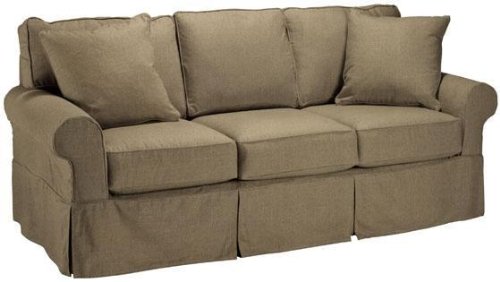 Tan Sofa with Pillows: Nantucket Slipcover 3 cushion Sofa .