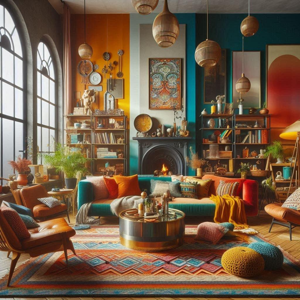 Embrace contrasting colors to create visual interest in your eclectic living room