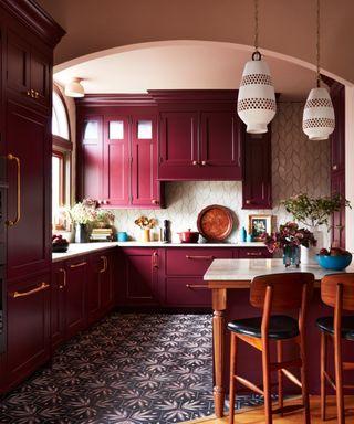 Choose a dramatic backsplash to enhance the beauty of your Burgundy Kitchen