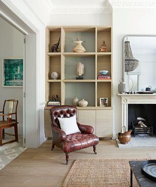 Opt for open shelving to showcase collectibles in your living room