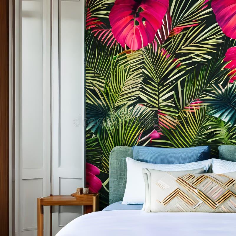 Tropical Bedroom: Evoke paradise ​with palm prints and vibrant hues