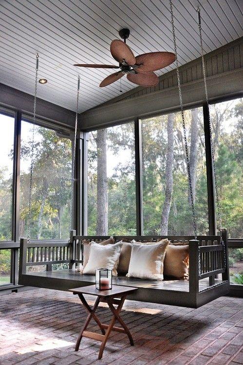 Introduce a ​hanging ​chair ‍for​ added‍ fun ‍and comfort on ⁣your screened porch