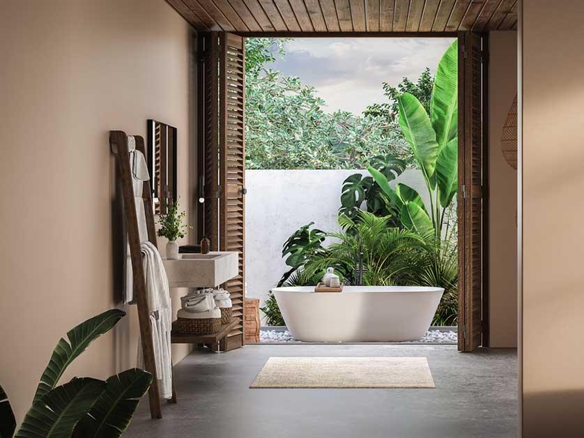 Bathroom ‌biophilic‍ design enhances tranquility with natural elements⁢ and greenery