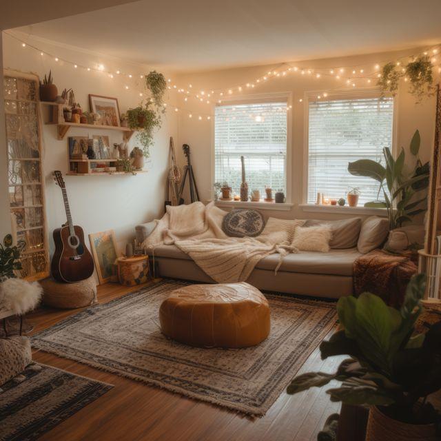 Ambient⁢ lighting with ⁢fairy lights⁤ to create⁢ a magical Boho Living Room glow