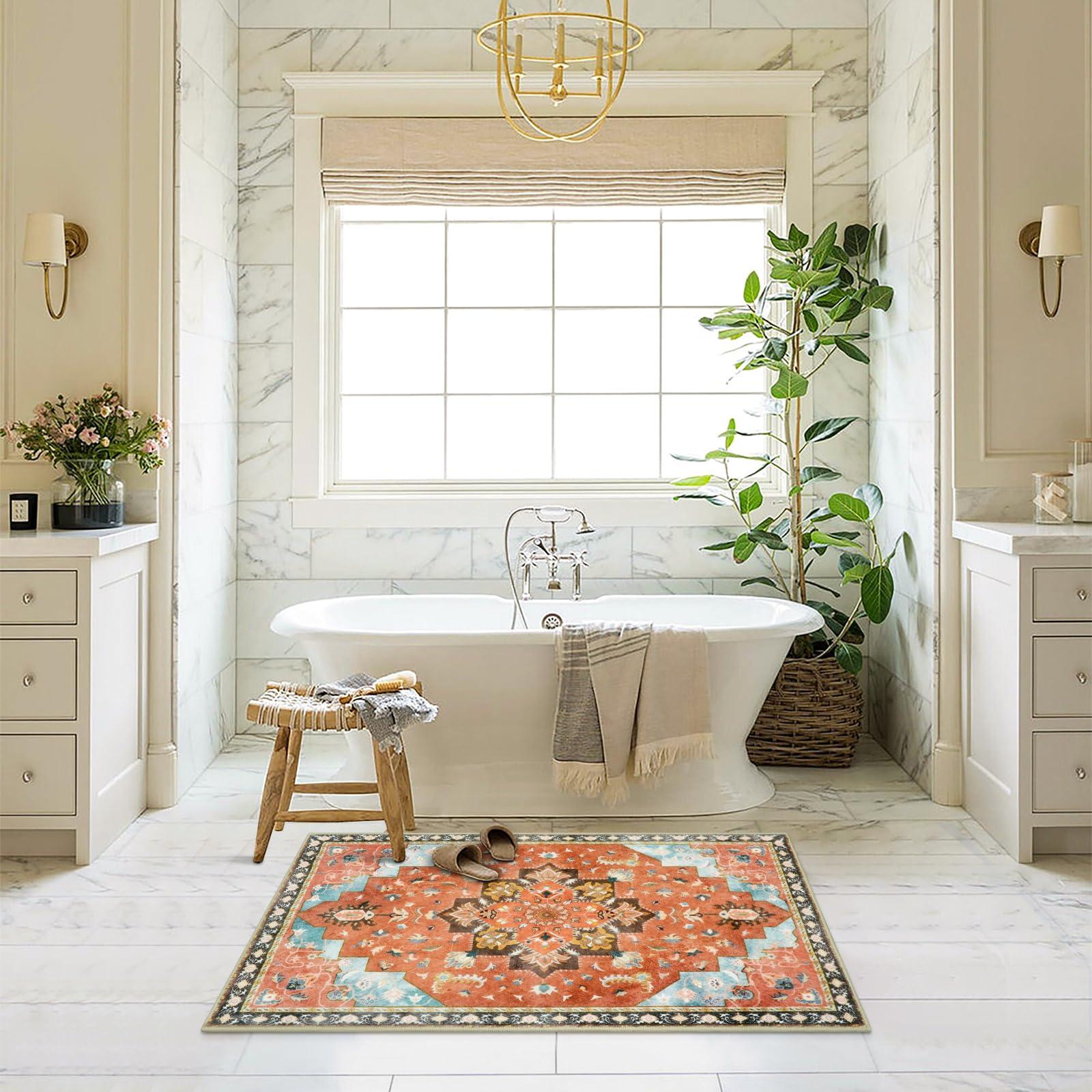 Vintage rugs can introduce warmth and personality to your bathroom