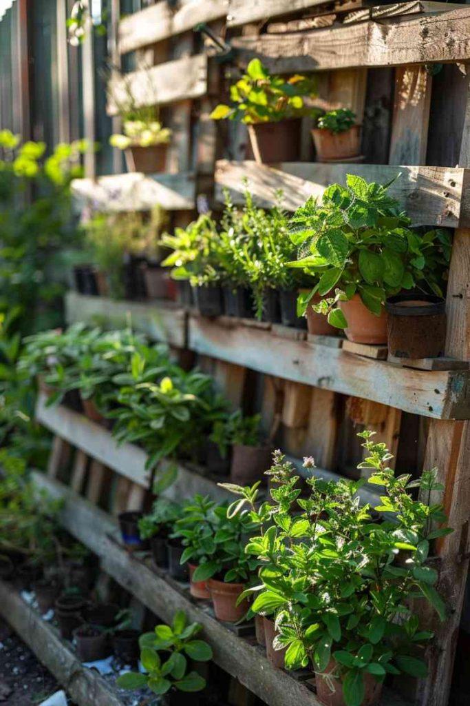 Create a rustic herb spiral using a tiered Pallet Garden design for easy access