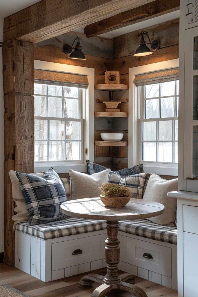 A cozy nook transforms a corner of your farmhouse kitchen