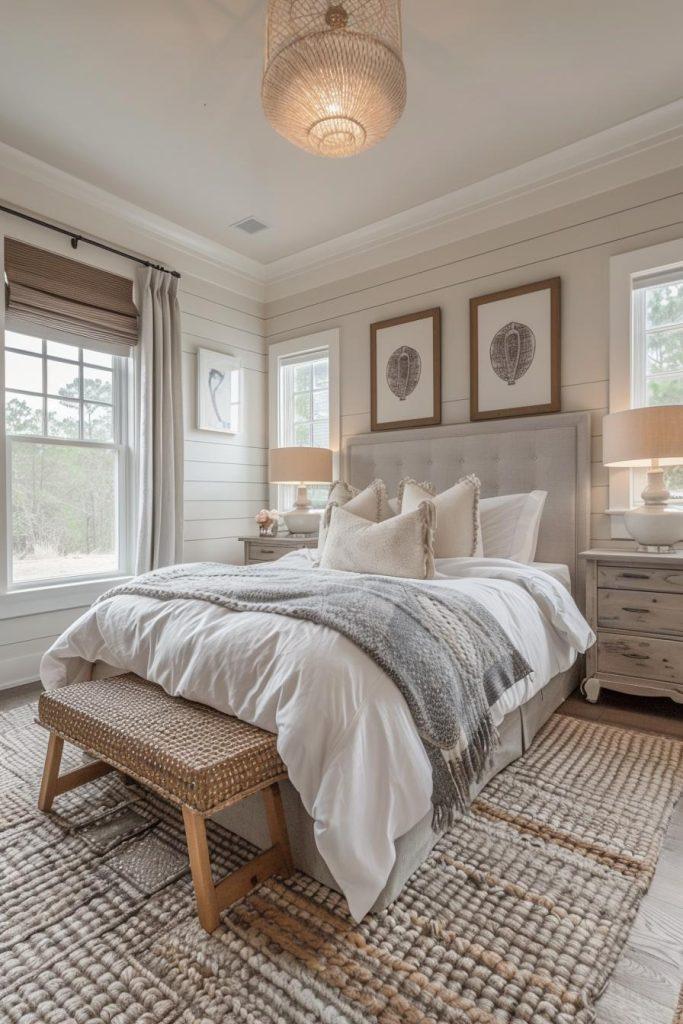 Modern Farmhouse Bedroom: Blend rustic elements with contemporary comfort