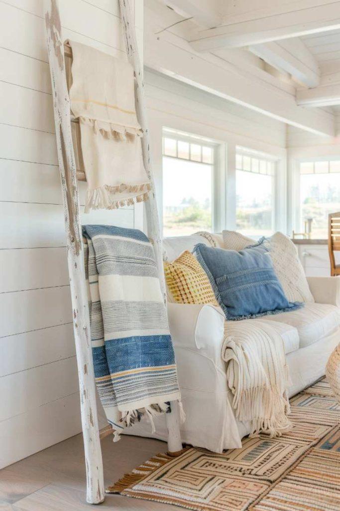 Integrate a cozy blanket ladder for both function and style in your Boho Living Room