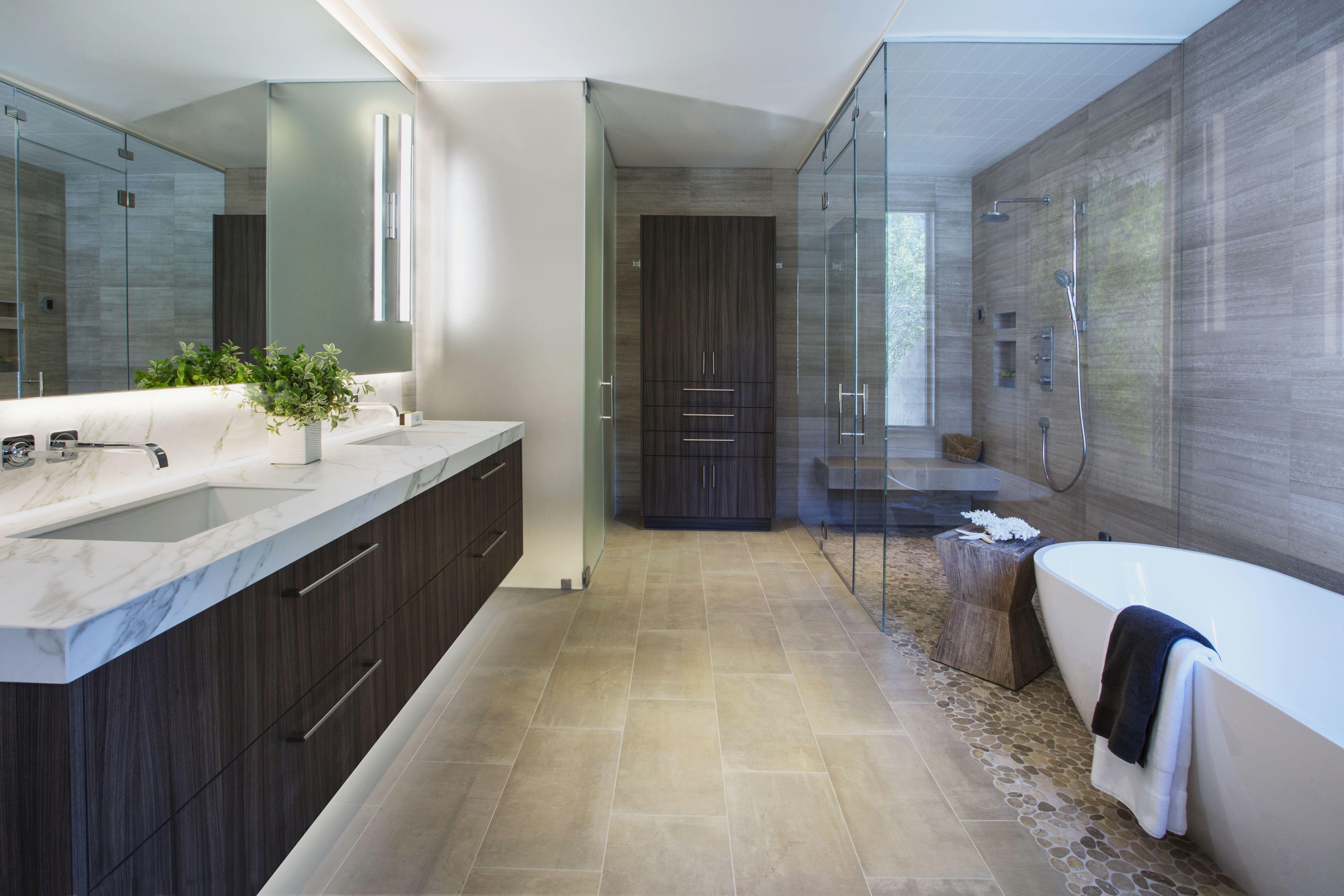 Floating​ vanities maximize space in contemporary bathroom designs