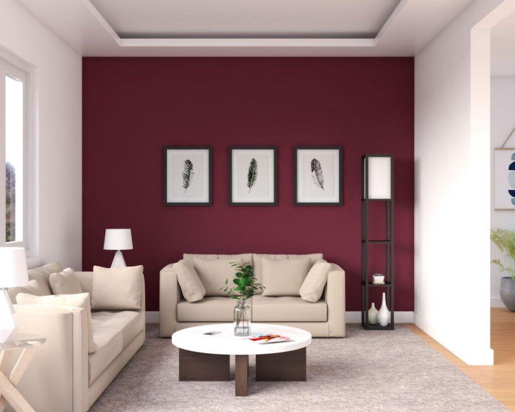 Accent walls painted in burgundy create inviting and cozy kitchen environments