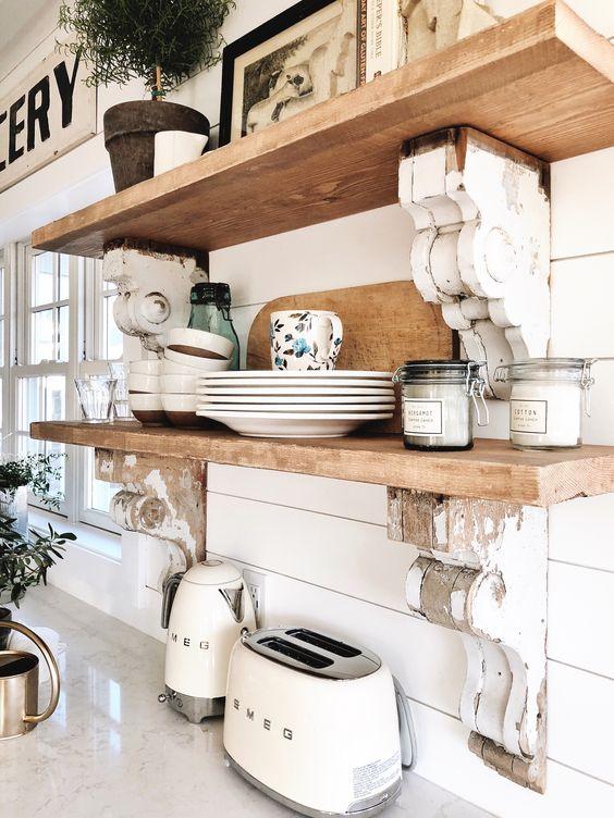 Open shelving for displaying pretty dishware in your farmhouse kitchen