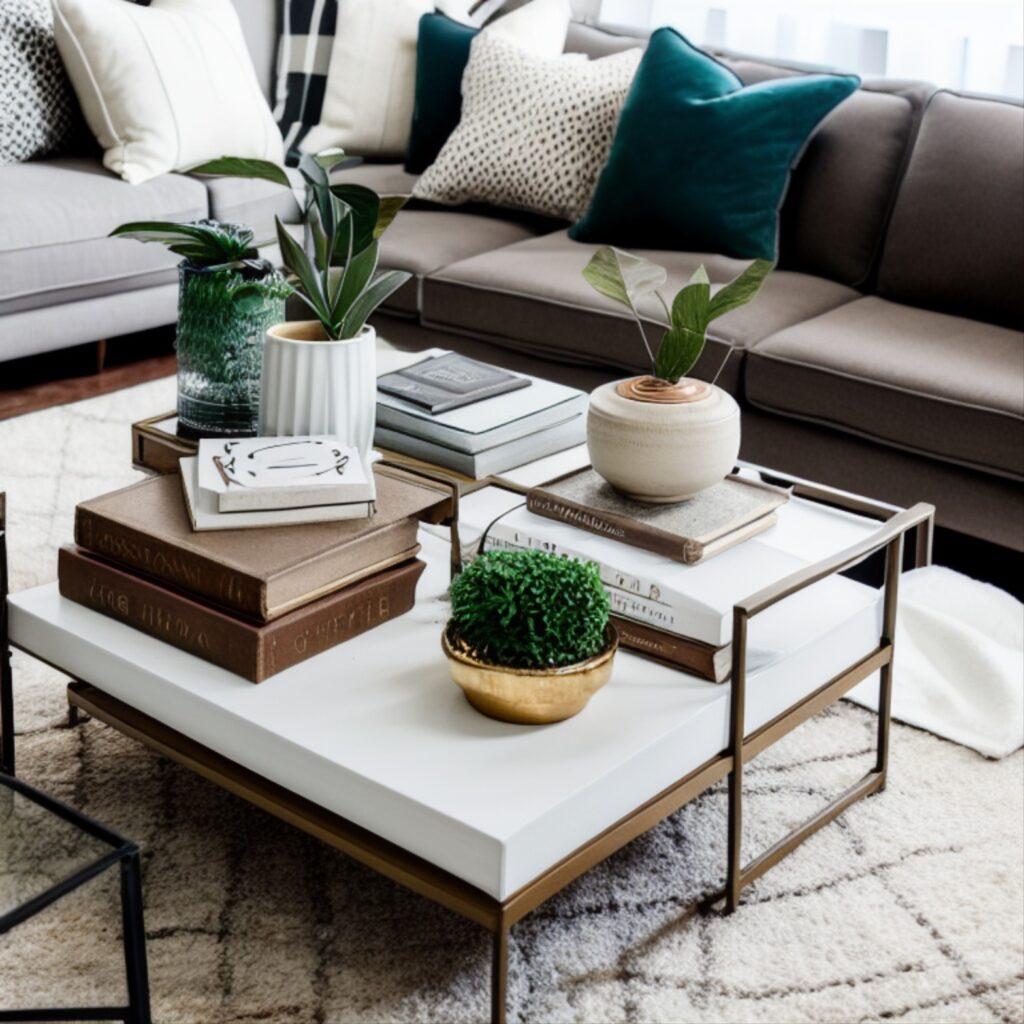 Curate a coffee table display with nature-themed books and ‌organic elements