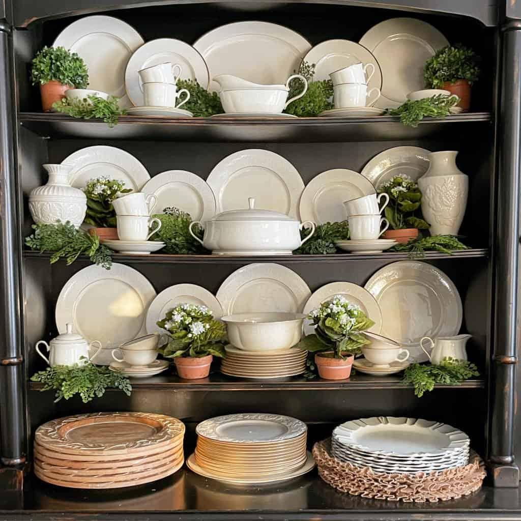 Showcase beautiful dishware in display cabinets to add character and charm