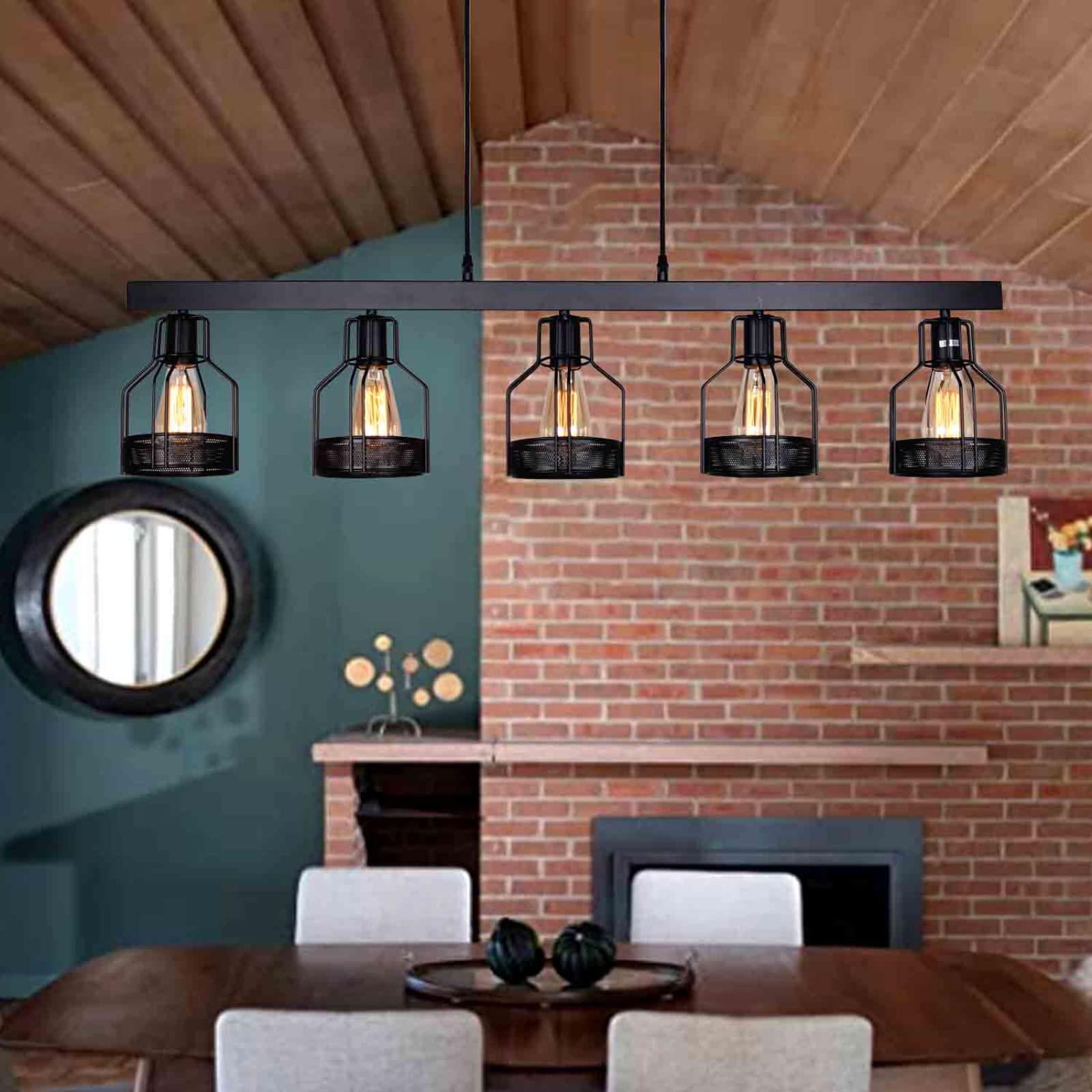 Vintage-inspired light fixtures illuminate the charm of a farmhouse kitchen