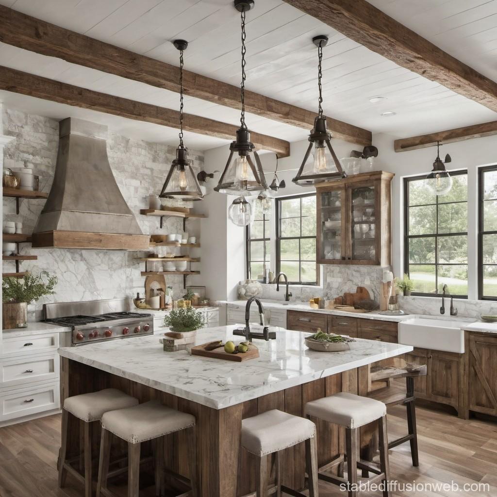 Rustic wooden beams that enhance the charm of your farmhouse kitchen