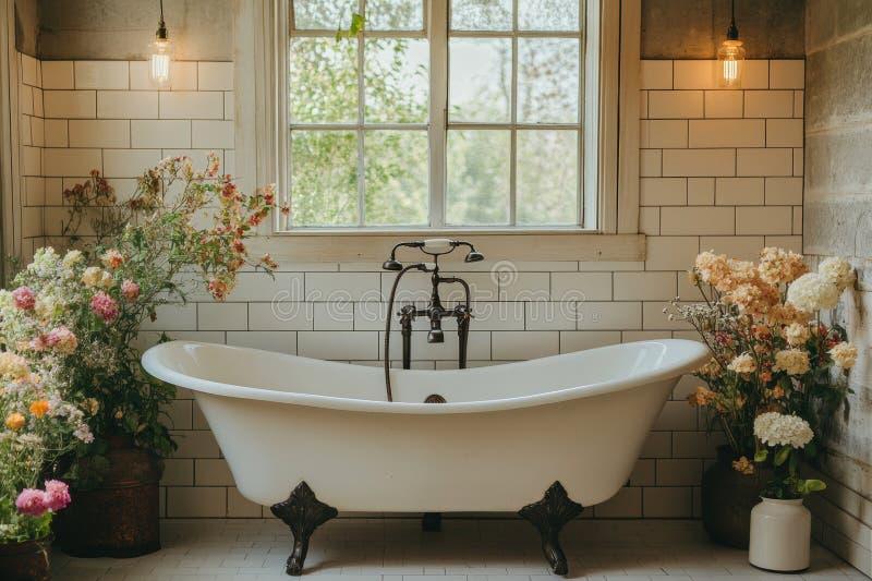 Farmhouse bathrooms featuring ‍large windows for natural light