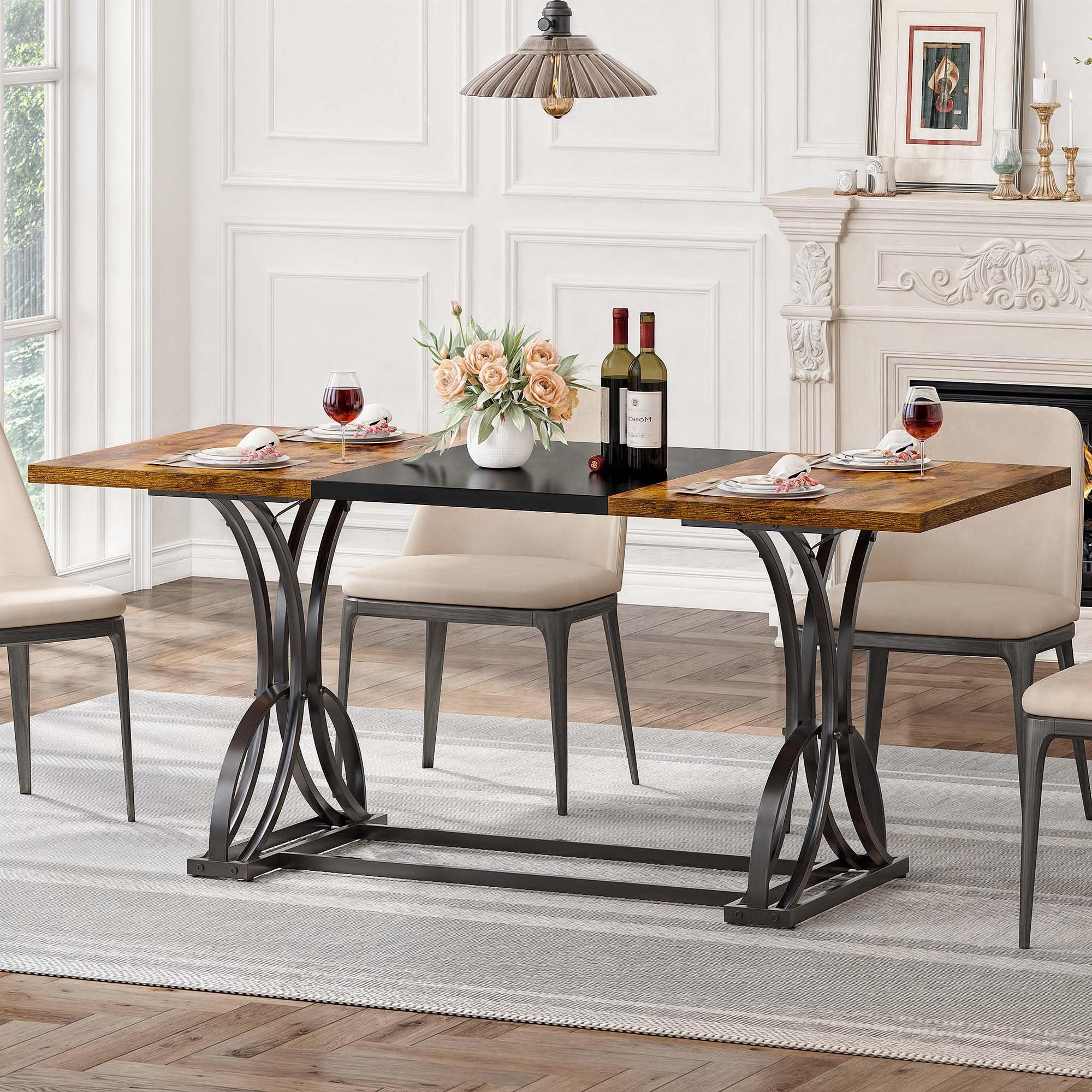 A large dining table becomes the centerpiece of your farmhouse kitchen