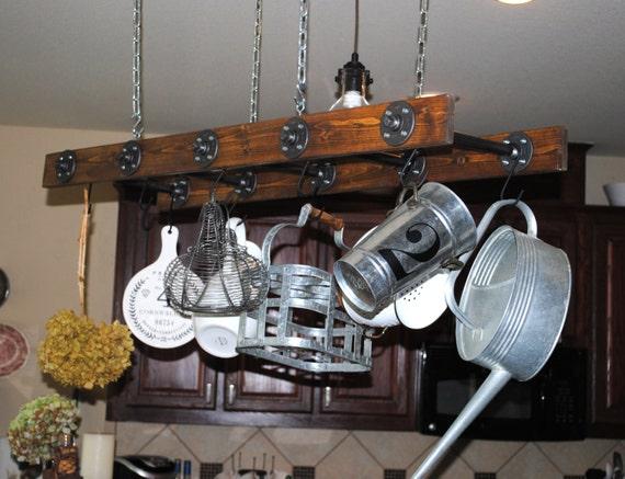 Decorative pot racks display your culinary tools​ in the farmhouse kitchen