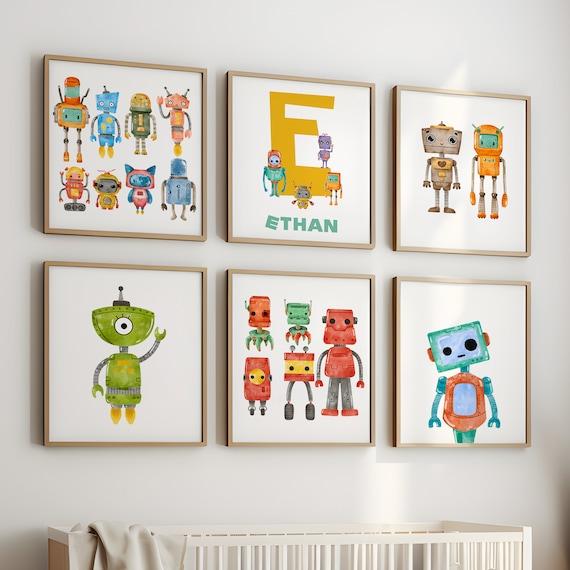 Retro Robot Boy Nursery‍ adorned with cute robots and futuristic elements for ⁤tech fans