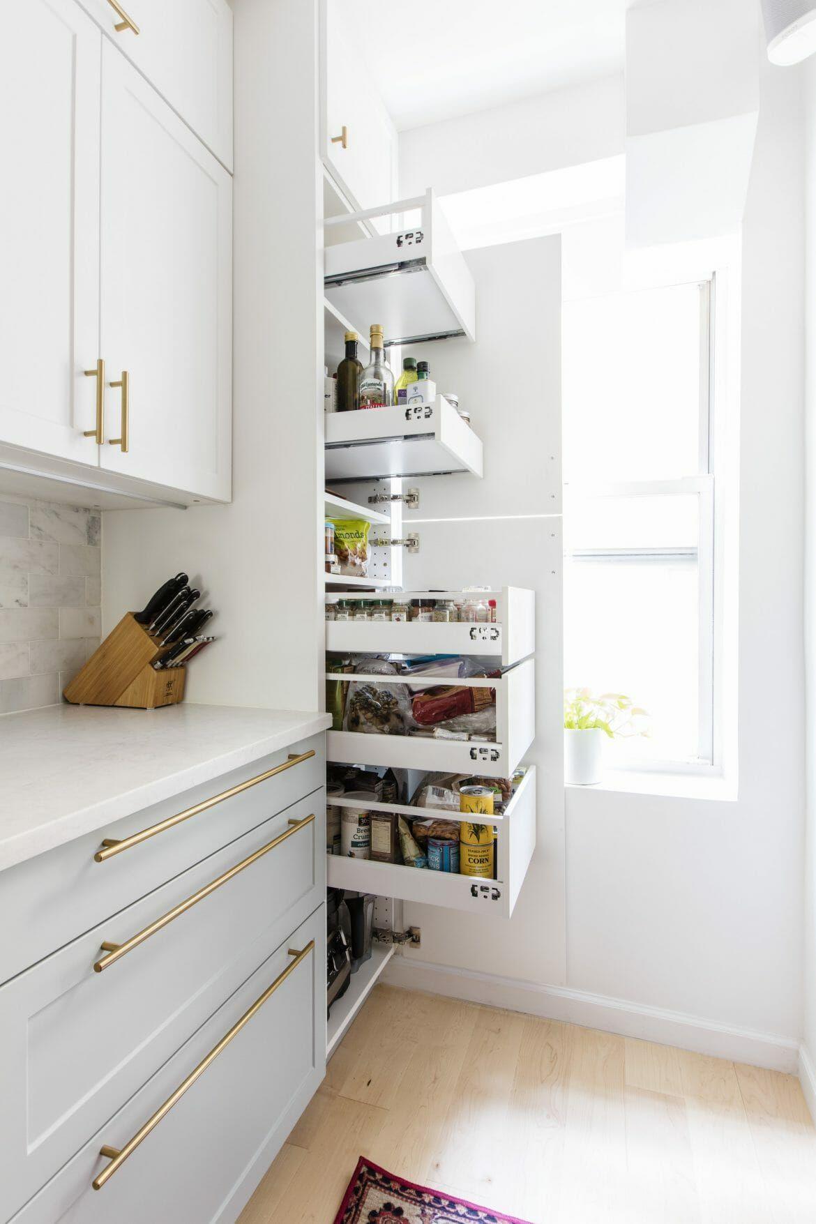 Choose a pull-out pantry for convenient, space-saving storage in your Galley Kitchen