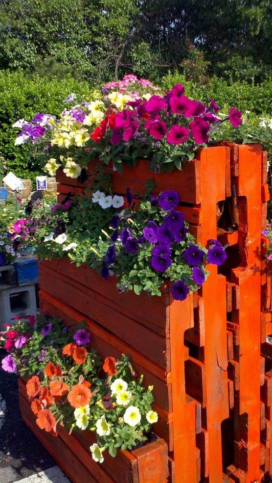 Design a stunning entryway feature using a colorful pallet garden display