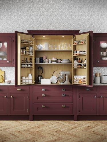 Incorporate stylish storage solutions to keep your Burgundy Kitchen organized and clutter-free