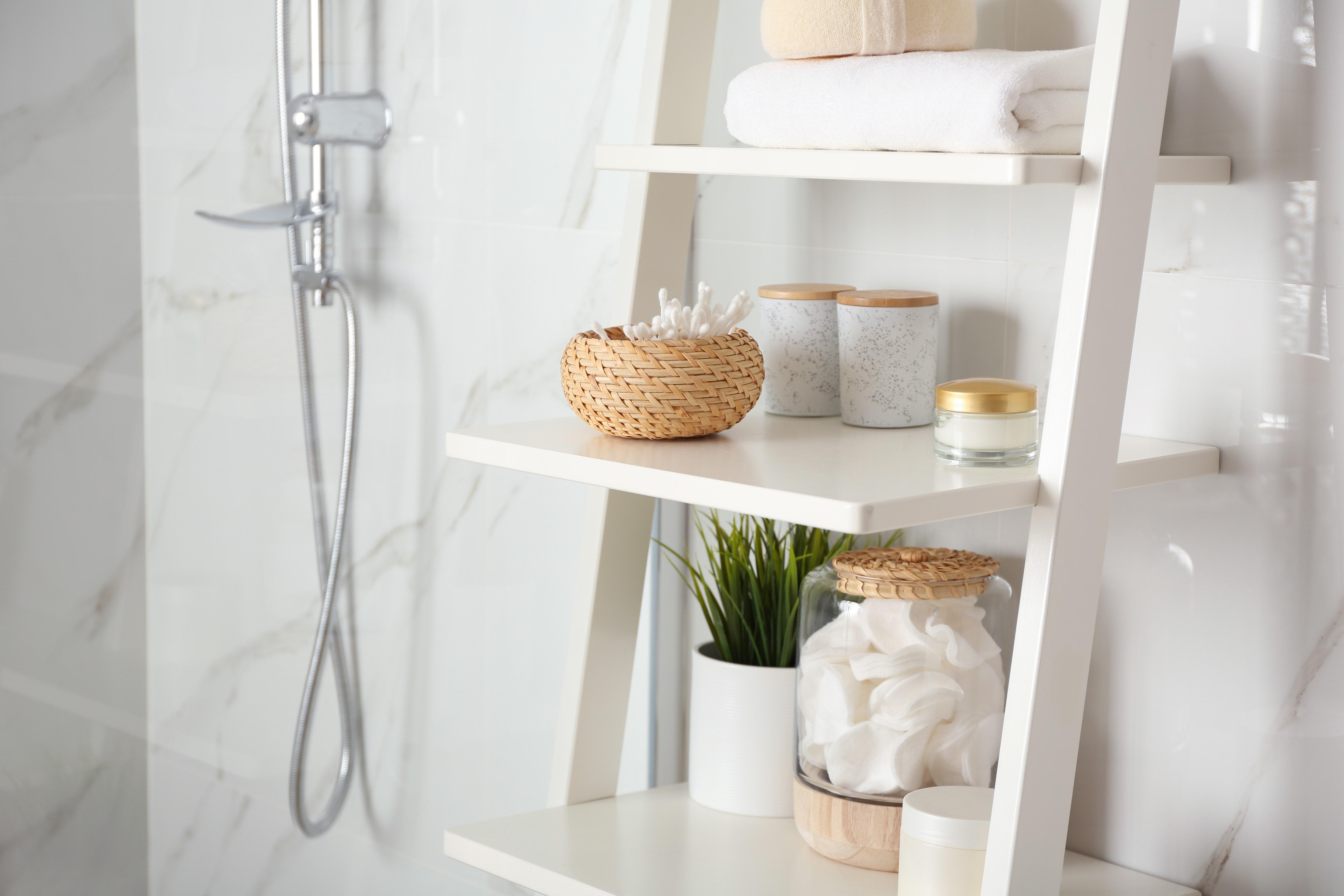 Incorporate unique shelving solutions in your eclectic​ bathroom