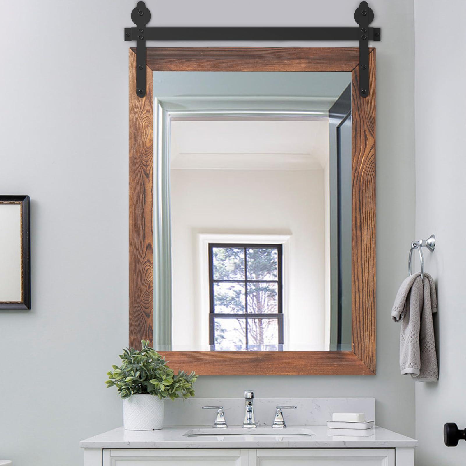 Farmhouse bathrooms with vintage mirrors complete the rustic chic look