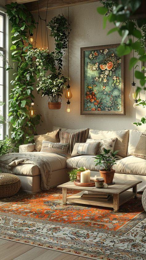 Add potted plants for vibrant⁤ life in your‌ earthy living room space