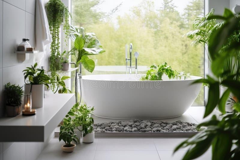 Indoor plants promote serenity and freshness in bathrooms