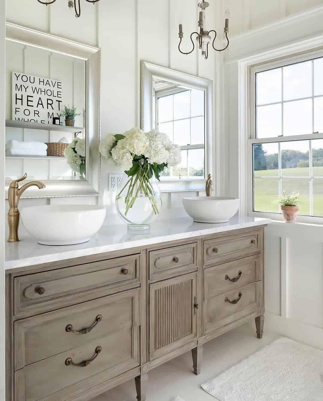 Pine‌ accents add a fresh feel‍ to⁣ farmhouse bathrooms