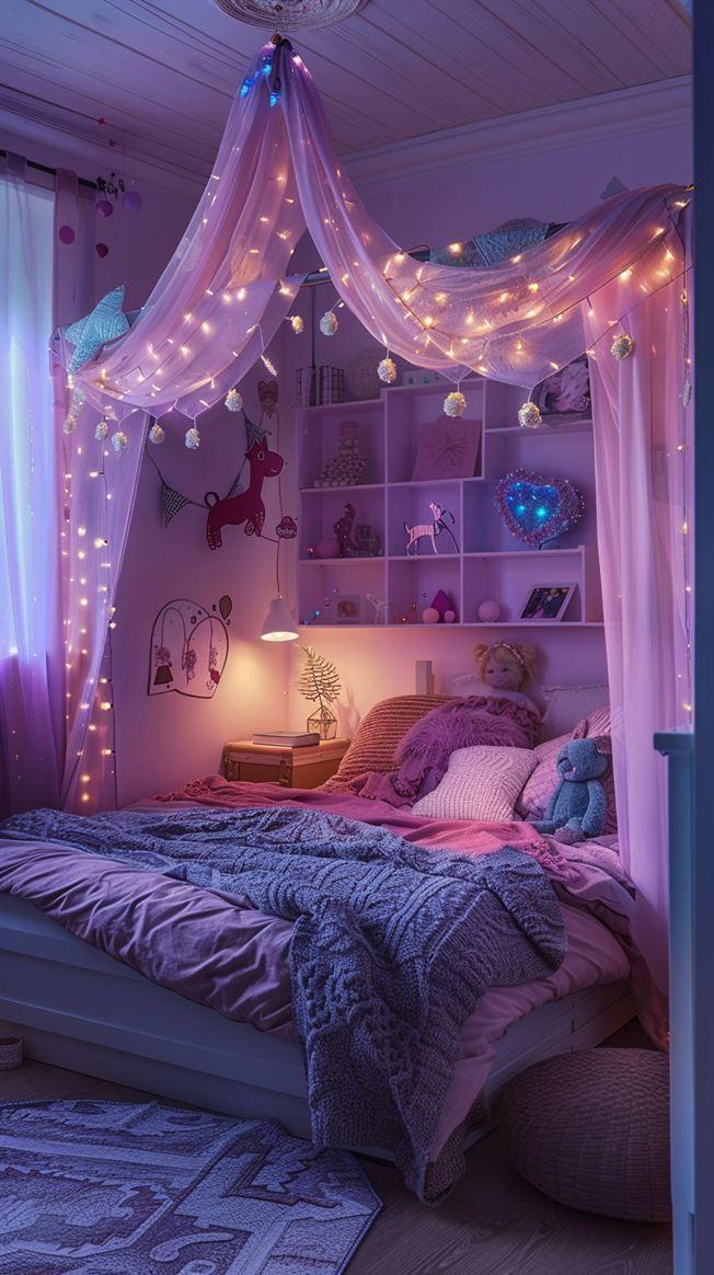 Create a dreamy canopy over her bed to enhance the teen girl bedroom ambiance