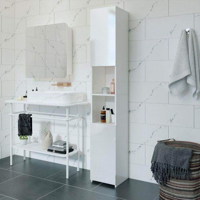 Optimize your vertical space with tall​ cabinets in narrow bathroom layouts