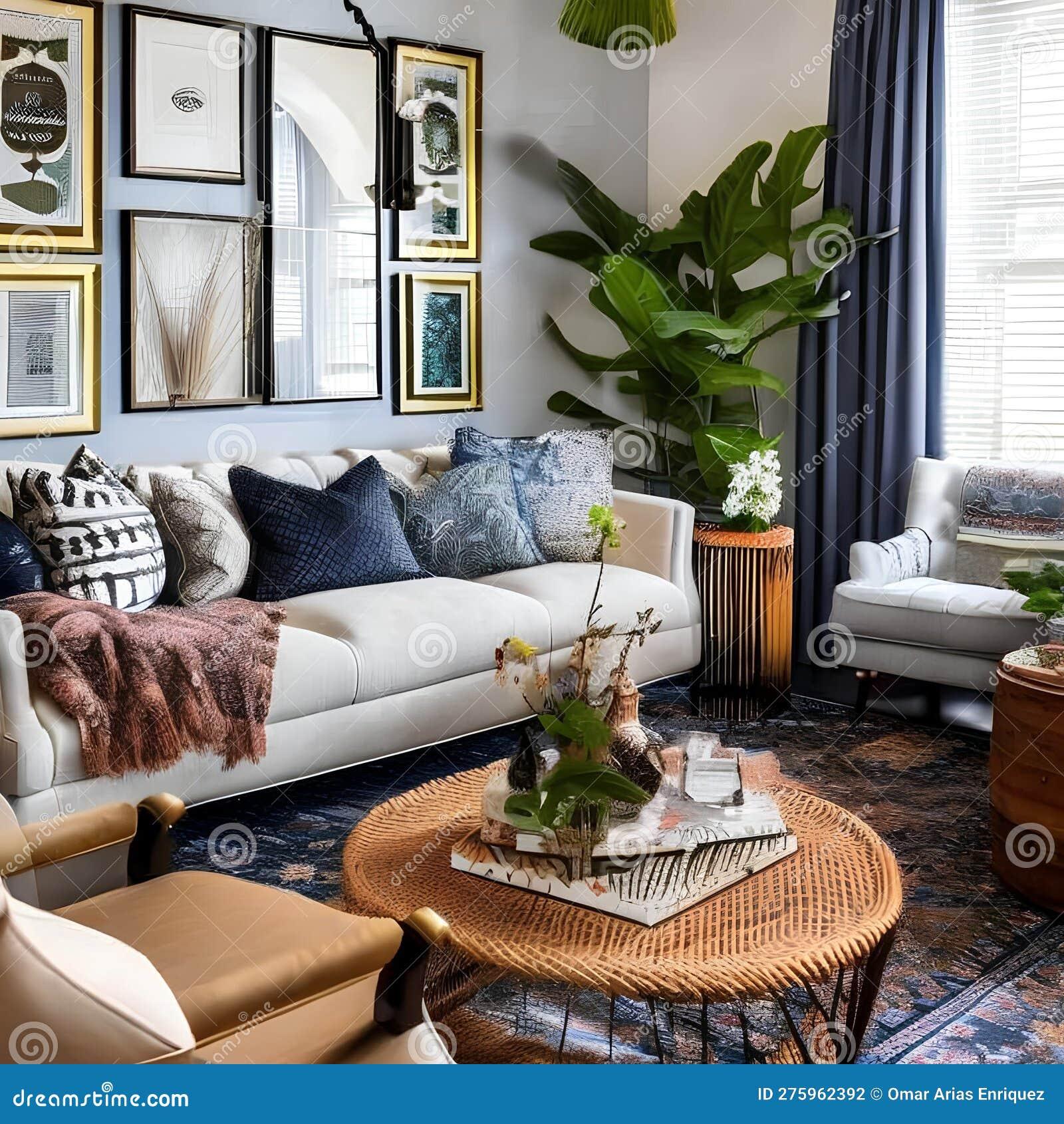 Mix bold patterns with subtle textures for an eye-catching Eclectic Living Room design