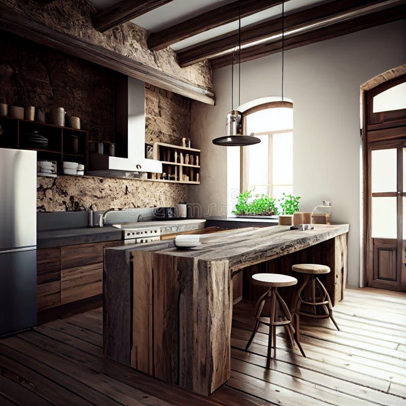 All-natural materials like wood and stone that enhance your farmhouse kitchen