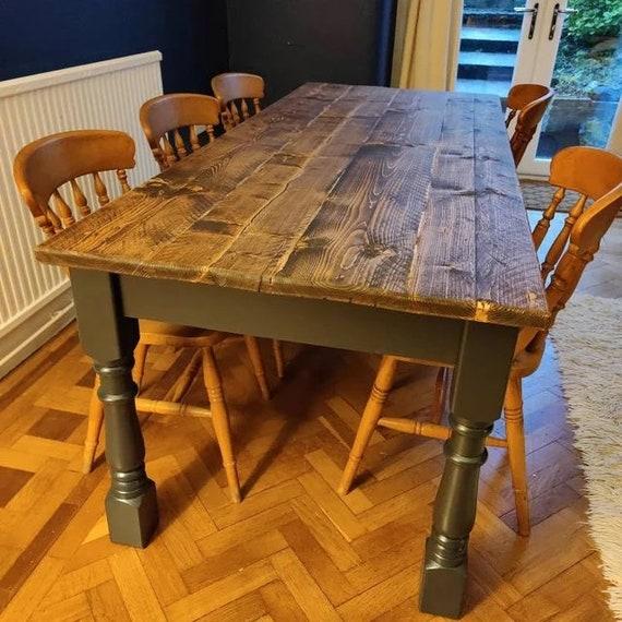 Rustic wooden dining table to gather family in your farmhouse kitchen