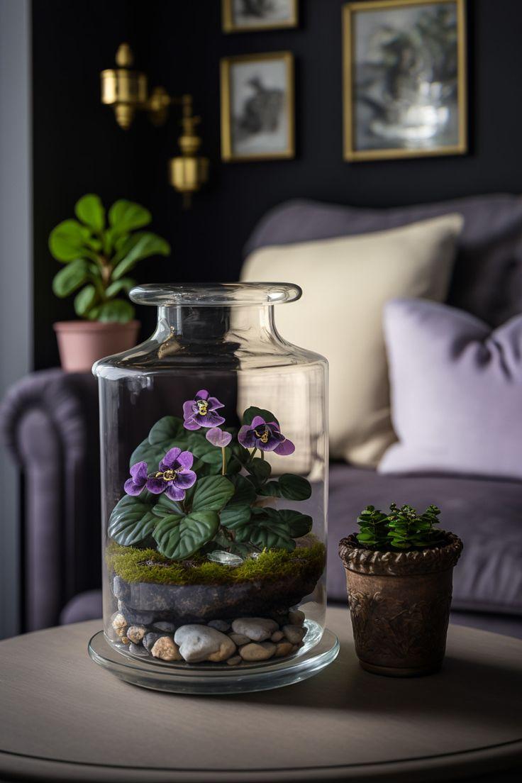 Set up a terrarium to bring greenery indoors in your earthy living room