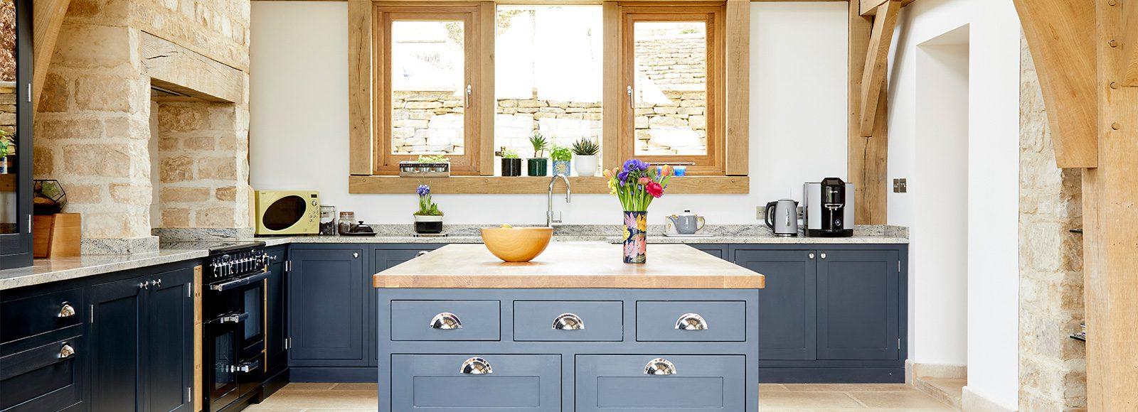 Replace hardware with modern knobs and pulls to update your eat-in kitchens look