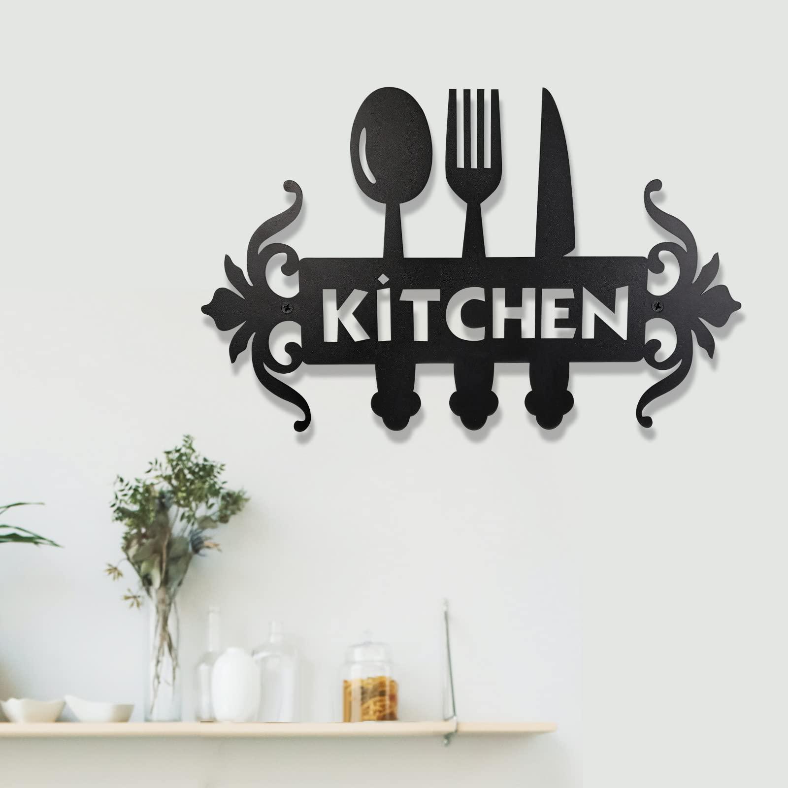 Rustic accents, like metal signs, personalize your farmhouse kitchen decor