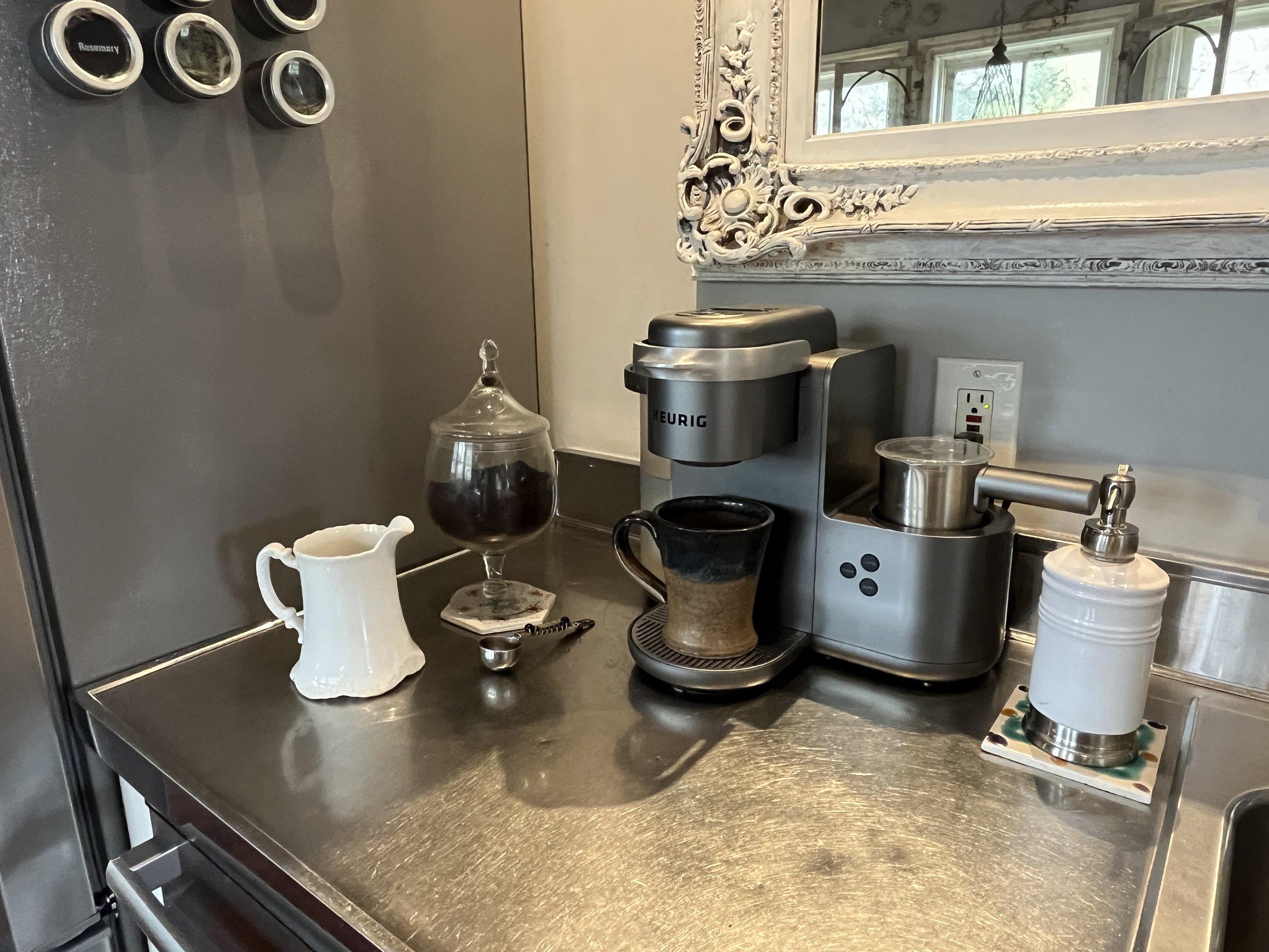 A dedicated coffee station transforms daily rituals in your eat-in kitchen