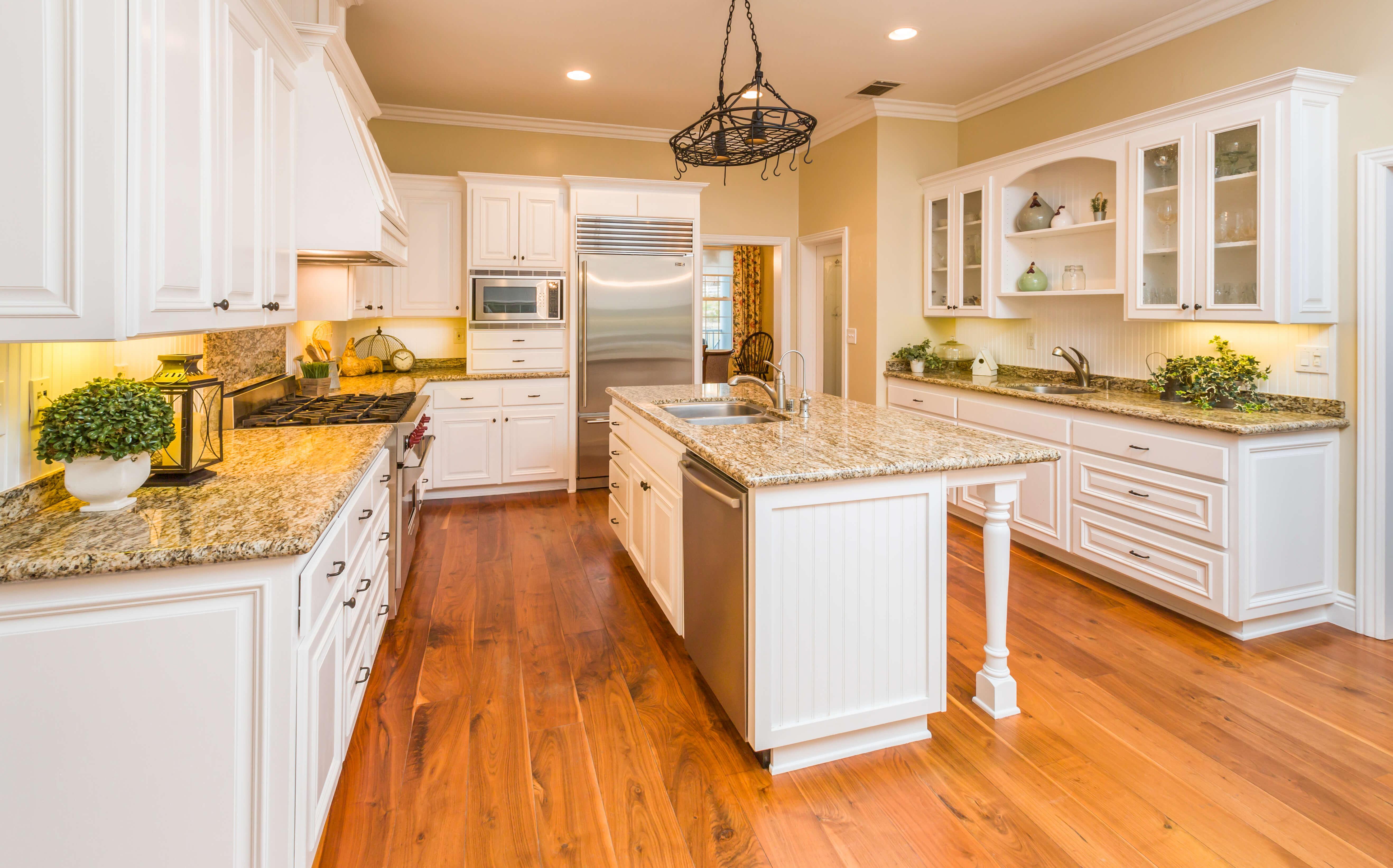 Natural stone countertops offer beauty and durability in your farmhouse kitchen