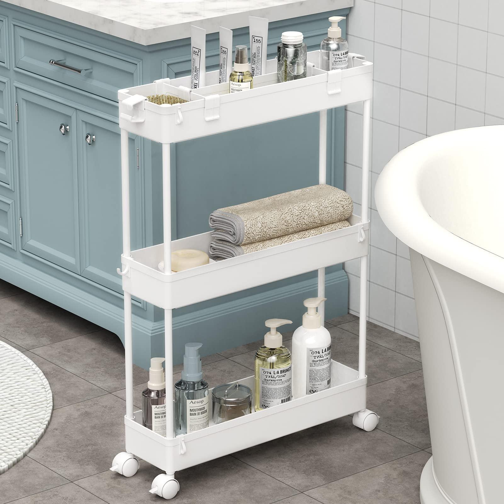 Implement‌ a rolling cart for portable storage ‍in your⁣ narrow‍ bathroom